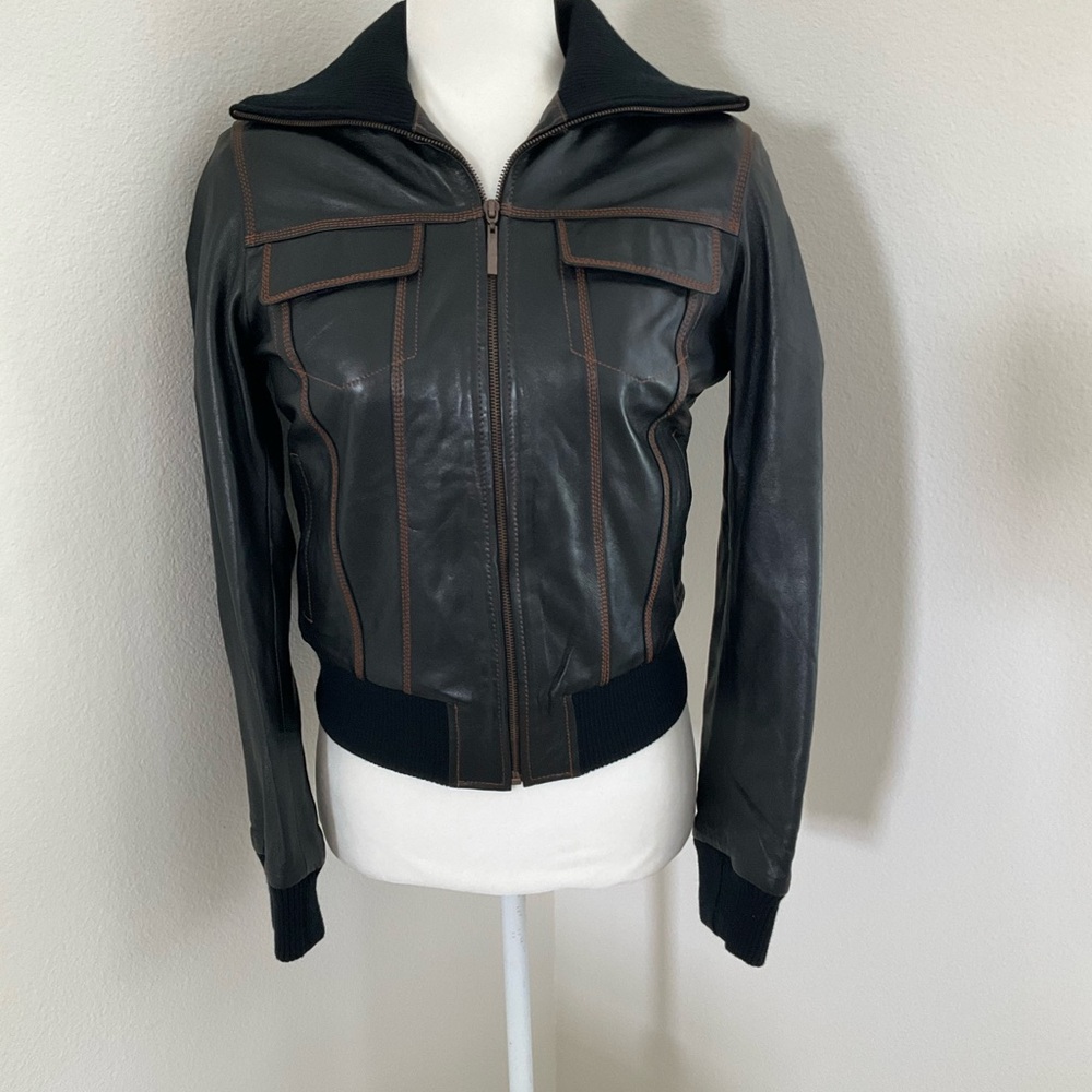 Kenneth Cole Reaction Black and Brown Leather Jacket